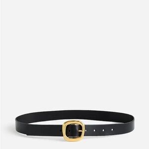 Madewell leather Black Belt with gold  sculptured buckle